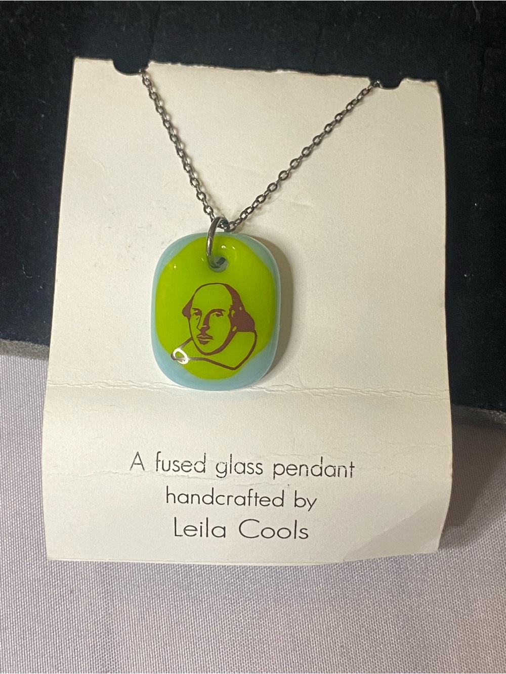 Leila Cools Fused Glass Shakespeare Pendant in Lime & Aqua